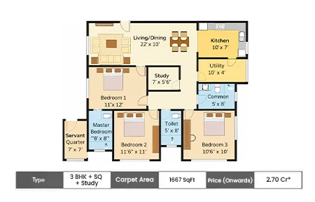 3 BHK-1667 SqFt